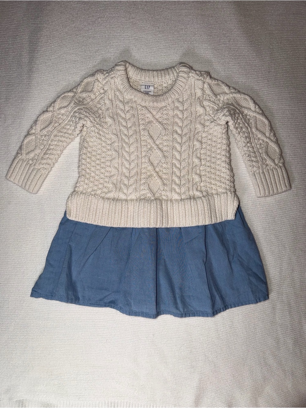 GAP Cream Cable-Knit Sweater Dress with Blue Skirt